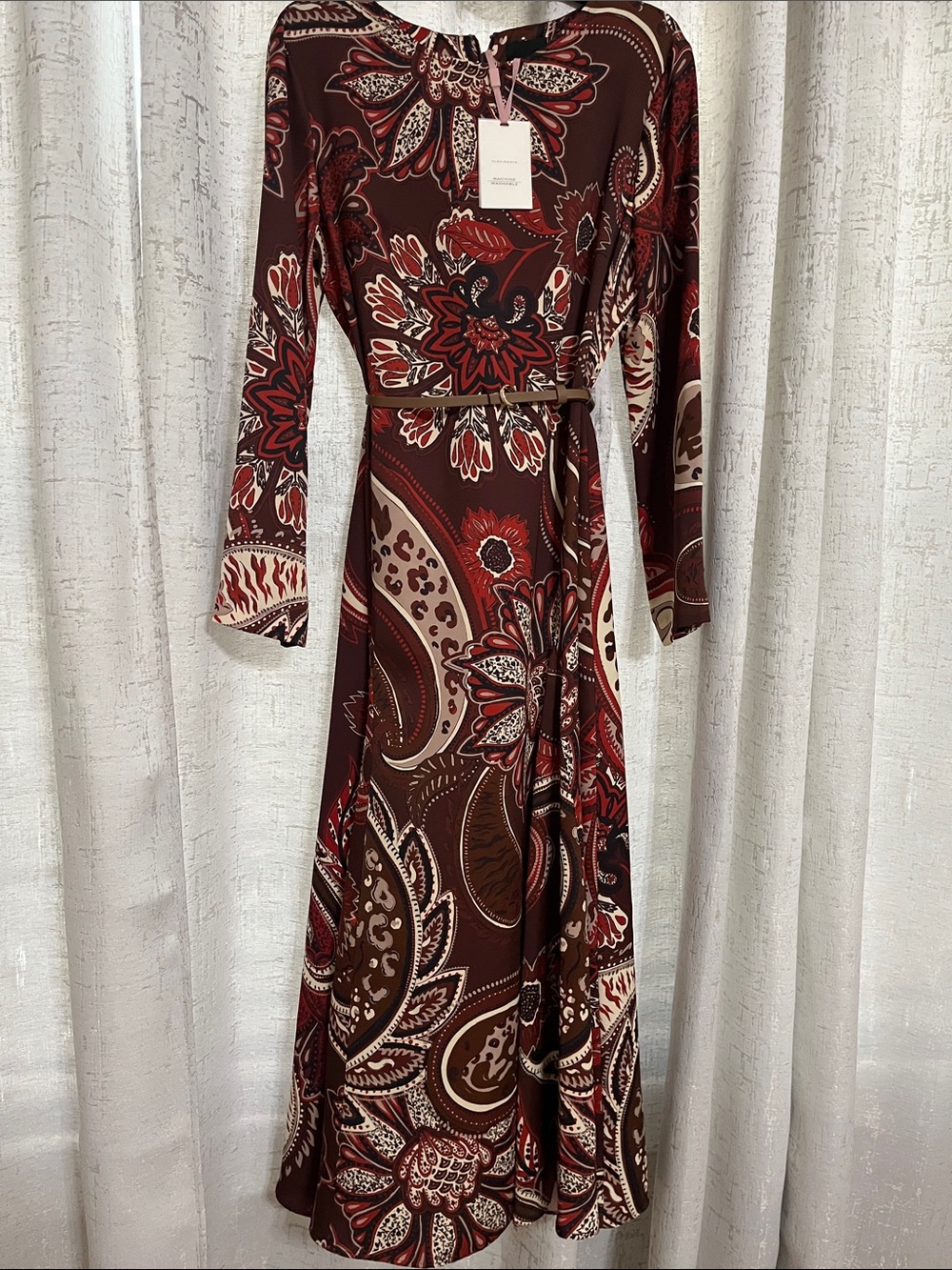 Alex Marie Brown, Red and Cream Paisley Long-Sleeve Maxi Dress